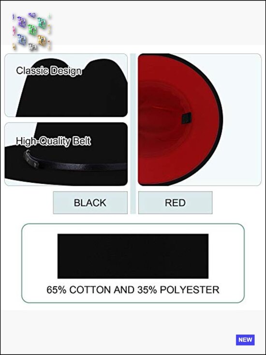 Wide Brim Two Tone Fedora Hat Unisex Dress Felt Panama Hat Adult Sizes main image 4